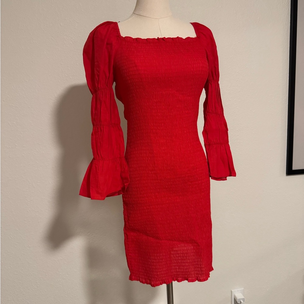 J.O.A. Vibrant Red Long Sleeve Dress